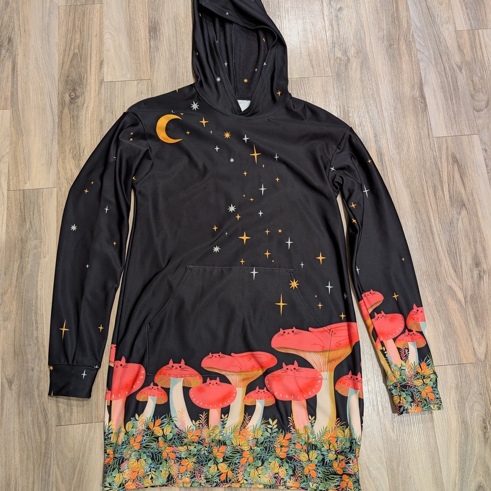 Black Hoodie with Red Mushroom Design